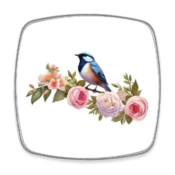 Vogel auf einem blühenden Ast im Frühling - Viereckiger Kühlschrankmagnet - Weiß - Vorne