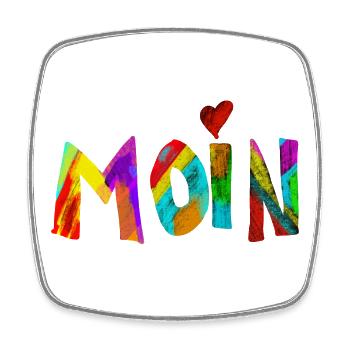 Moin Regenbogen Pinselbuchstaben - Viereckiger Kühlschrankmagnet - Weiß - Vorne