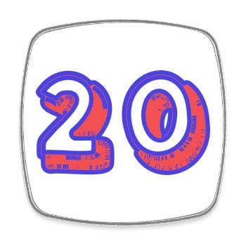 20. 20 ANS. 20e ANNIVERSAIRE. ANNIVERSAIRE 20 ANS. - Magnet carré - blanc - Devant
