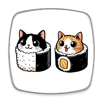 Neko Maki Mix: Die Sushi-Katze - Viereckiger Kühlschrankmagnet - Weiß - Vorne