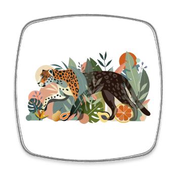 Jaguar in the Jungle - Elegant Wild Animal Illustration - Square fridge magnet - white - Front