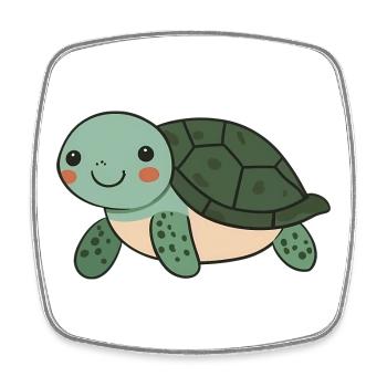 Tortue heureuse mignonne - dessin animé adorable et joyeux - Magnet carré - blanc - Devant