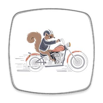 Squirrel Rider on Bike - Square fridge magnet - white - Front