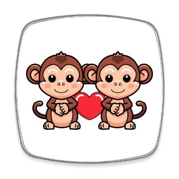 Monkey Couple Heart - Square fridge magnet - white - Front