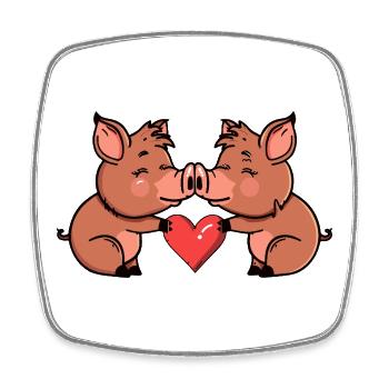 Couple de sangliers Saint-Valentin - Magnet carré - blanc - Devant