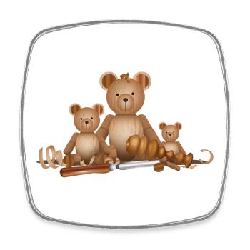 Wood-look bear family with lathe chisel - Square fridge magnet - white - Front