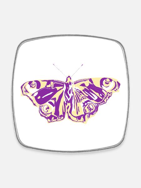 Lila-Gelber Schmetterling - Viereckiger Kühlschrankmagnet - Weiß