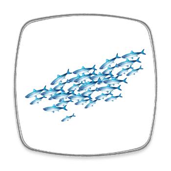 Leuchtender blauer Fischschwarm im Wasser - Viereckiger Kühlschrankmagnet - Weiß - Vorne