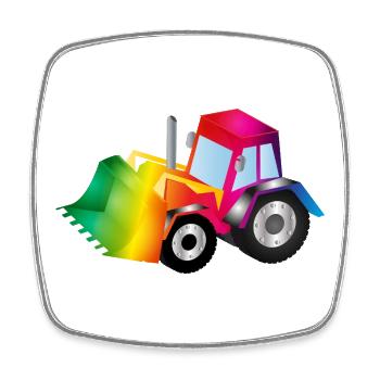 Regenbogen-Bagger voller Farbenfreude - Viereckiger Kühlschrankmagnet - Weiß - Vorne