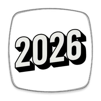 Jahreszahl 2026 in moderner 3D-Optik - Viereckiger Kühlschrankmagnet - Weiß - Vorne