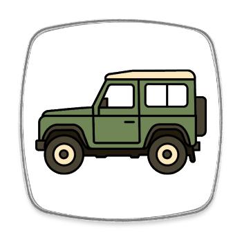 Voiture tout-terrain - Magnet carré - blanc - Devant