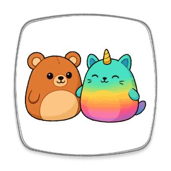 Kawaii Rainbow Unicorn and Bear - Square fridge magnet - white - Front