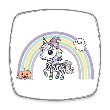 BOHO Skelett‑Einhorn mit Regenbogen – Halloween  - Viereckiger Kühlschrankmagnet - Weiß - Vorne