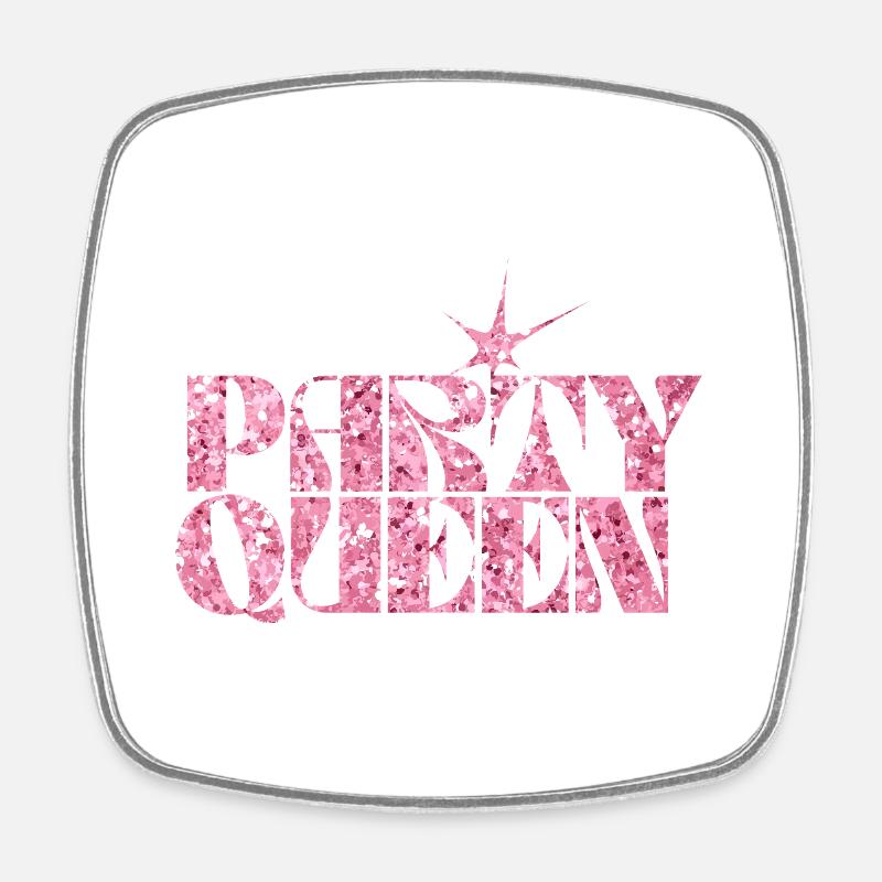 Party Queen Glitzer Text - Viereckiger Kühlschrankmagnet - Weiß