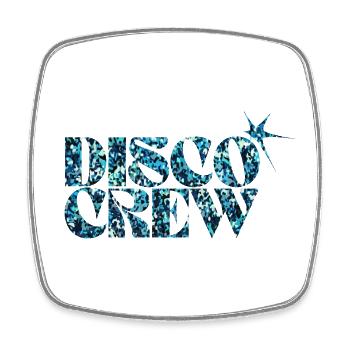 Disco Crew Glitzer Blau Typografie - Viereckiger Kühlschrankmagnet - Weiß - Vorne