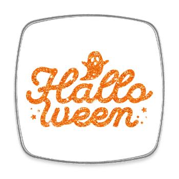 Halloween Orange Glitter Ghost - Square fridge magnet - white - Front