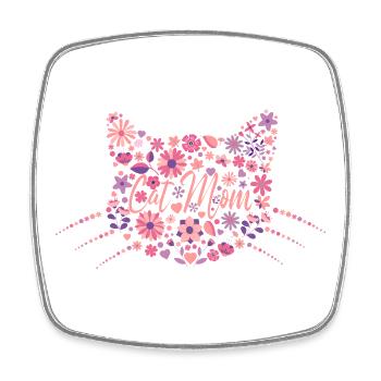 Cat Mom Design Floral Cat Design - Square fridge magnet - white - Front