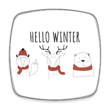 Hallo Winter Animal Trio - Viereckiger Kühlschrankmagnet - Weiß - Vorne