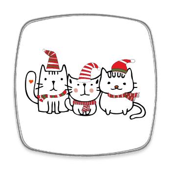 Trio de chats avec chapeaux de Noël - Magnet carré - blanc - Devant