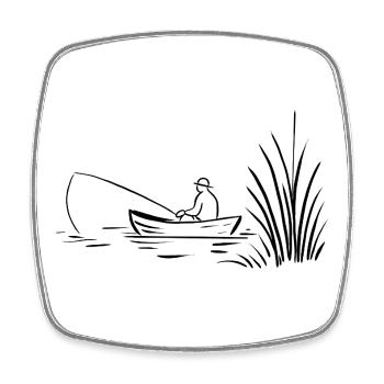 Pêcheur en bateau au lac - Magnet carré - blanc - Devant