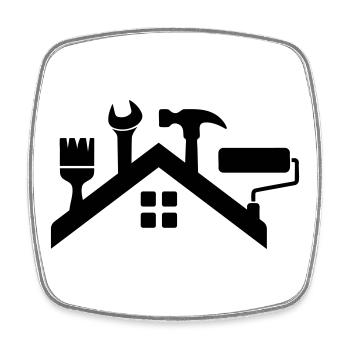 Haus & Handwerk Logo – Hammer Pinsel Farbrolle - Viereckiger Kühlschrankmagnet - Weiß - Vorne