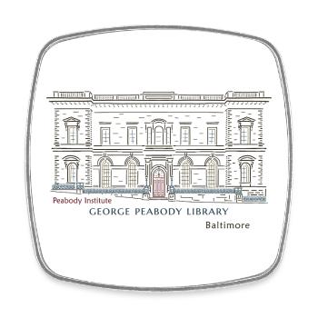Baltimore, Hand Drawing George Peabody Library - Square fridge magnet - white - Front