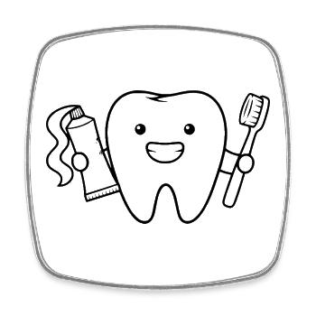 Dent mignonne avec brosse à dents - Magnet carré - blanc - Devant