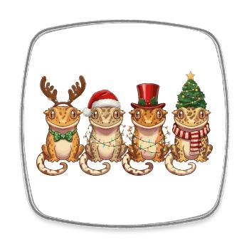 Kronengecko Weihnachtsmann Weihnachtsbeleuchtung - Viereckiger Kühlschrankmagnet - Weiß - Vorne