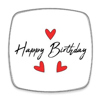 HAPPY BIRTHDAY. COEUR. I LOVE YOU. LOVE. JE T'AIME - Magnet carré - blanc - Devant