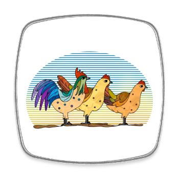 Coq et poules - Magnet carré - blanc - Devant