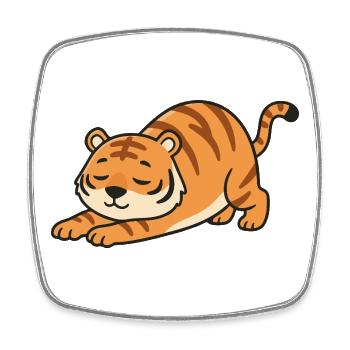 Pose d’étirement du tigre de Kawaii - Magnet carré - blanc - Devant