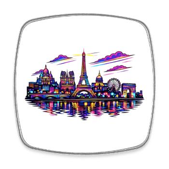 Paris Neon Skyline Stadt Frankreich - Viereckiger Kühlschrankmagnet - Weiß - Vorne