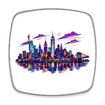 NYC Neon-Skyline Reflektion - Viereckiger Kühlschrankmagnet - Weiß - Vorne