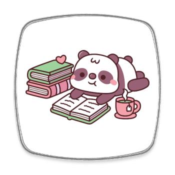 Cute Panda Bear Chilling With Books And Tea - Square fridge magnet - white - Front