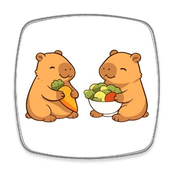 Capybara couple with vegetables – relaxed & cute - Square fridge magnet - white - Front