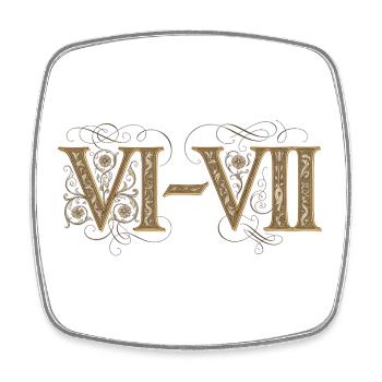 6 and 7: VI–VII Ornamental Roman numerals - Square fridge magnet - white - Front