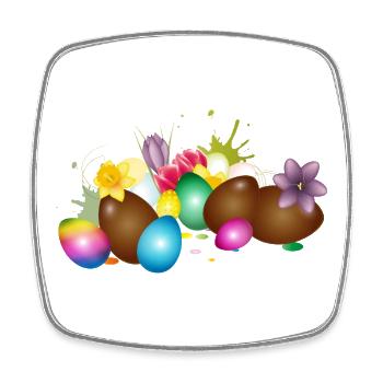 Des œufs de Pâques en chocolat avec des œufs et des fleurs colorés - Magnet carré - blanc - Devant