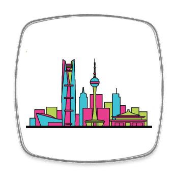 Tianjin City Skyline Moderne Turm-Linienzeichnung - Viereckiger Kühlschrankmagnet - Weiß - Vorne