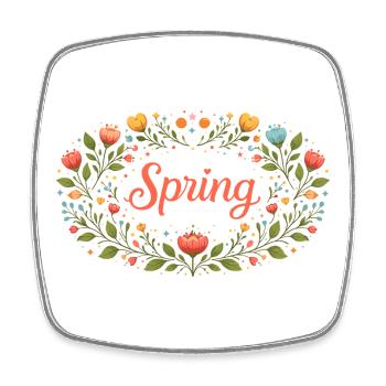 Lettrage printanier dans une couronne florale printanière - Magnet carré - blanc - Devant