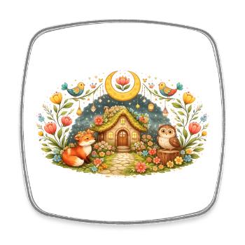 Magical Spring House with Fox and Owl - Square fridge magnet - white - Front
