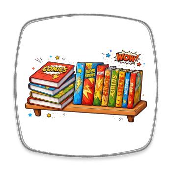 Regal mit Büchern Comic Cartoon Stil - Viereckiger Kühlschrankmagnet - Weiß - Vorne