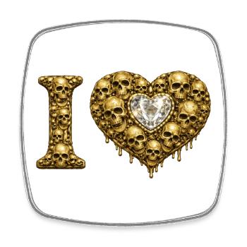 I LOVE | Golden Skull Heart – Skull Love - Square fridge magnet - white - Front