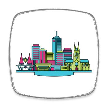 Perth City Skyline Glockenturm Moderne Linienzeichnung - Viereckiger Kühlschrankmagnet - Weiß - Vorne