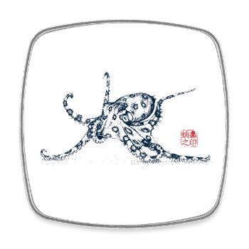 Octopus with Kanji Stamp - Square fridge magnet - white - Front