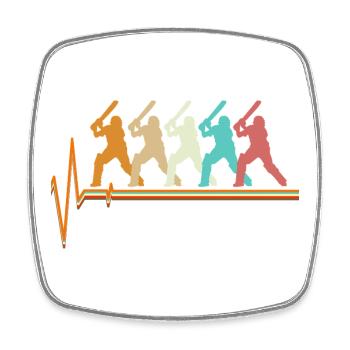Cricket Heartbeat Retro Batsman Pulse Slogan - Square fridge magnet - white - Front