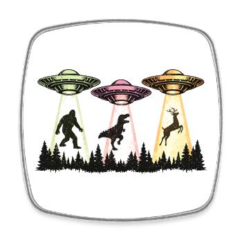 Bigfoot Alien Abduction Sasquatch UFO Spaceship - Square fridge magnet - white - Front