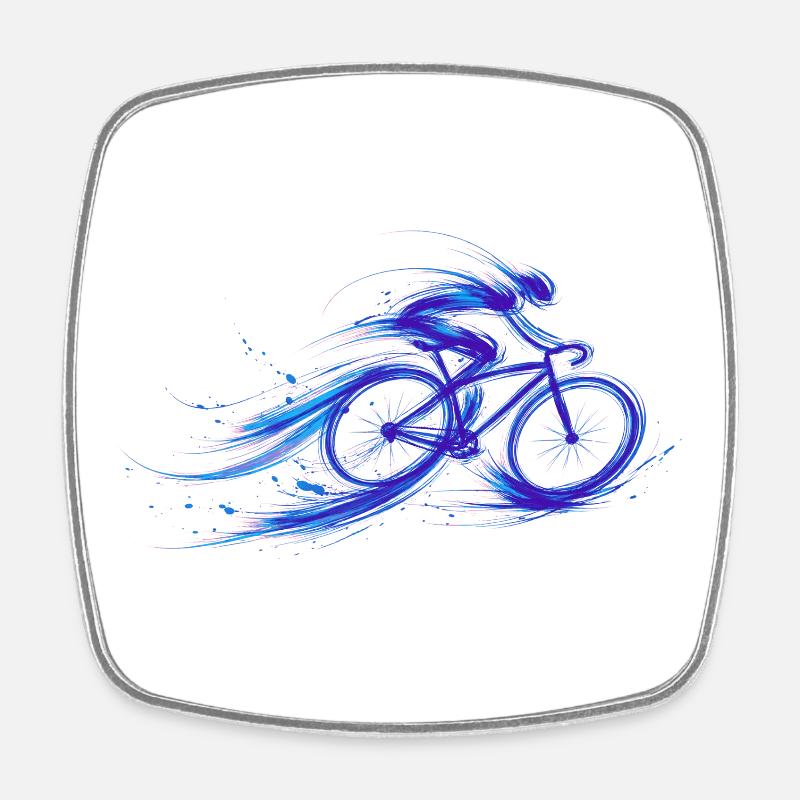Cycliste Vélo Rapide Bleu - Magnet carré - blanc
