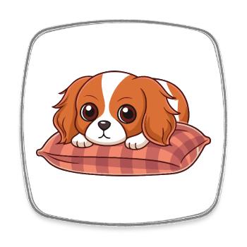 Chiot adorable sur coussin plaid - Magnet carré - blanc - Devant