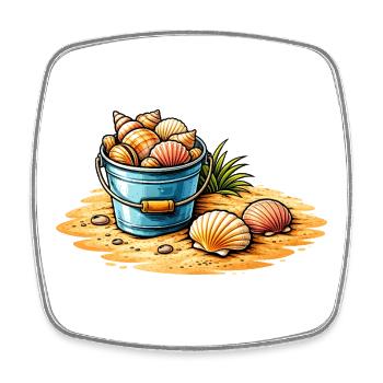Muscheln im Eimer Strand Illustration  - Viereckiger Kühlschrankmagnet - Weiß - Vorne