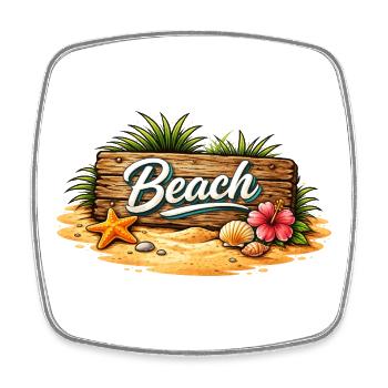 Beach Wooden Sign Beach Illustration - Square fridge magnet - white - Front